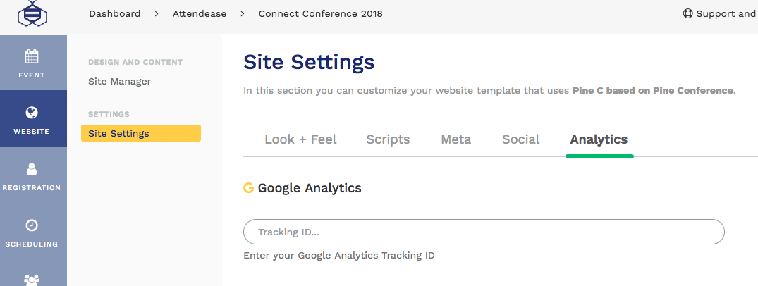 Adding Google Analytics to your event site – Eventup Planner Support