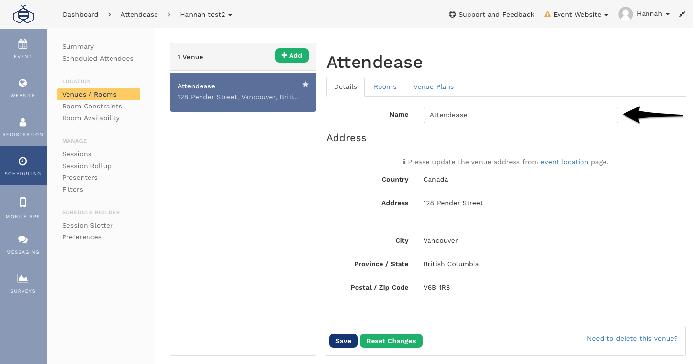Edit venue name – Eventup Planner Support