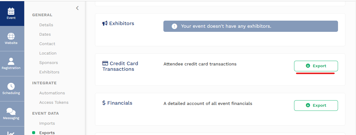 Export credit card transactions – Eventup Planner Support